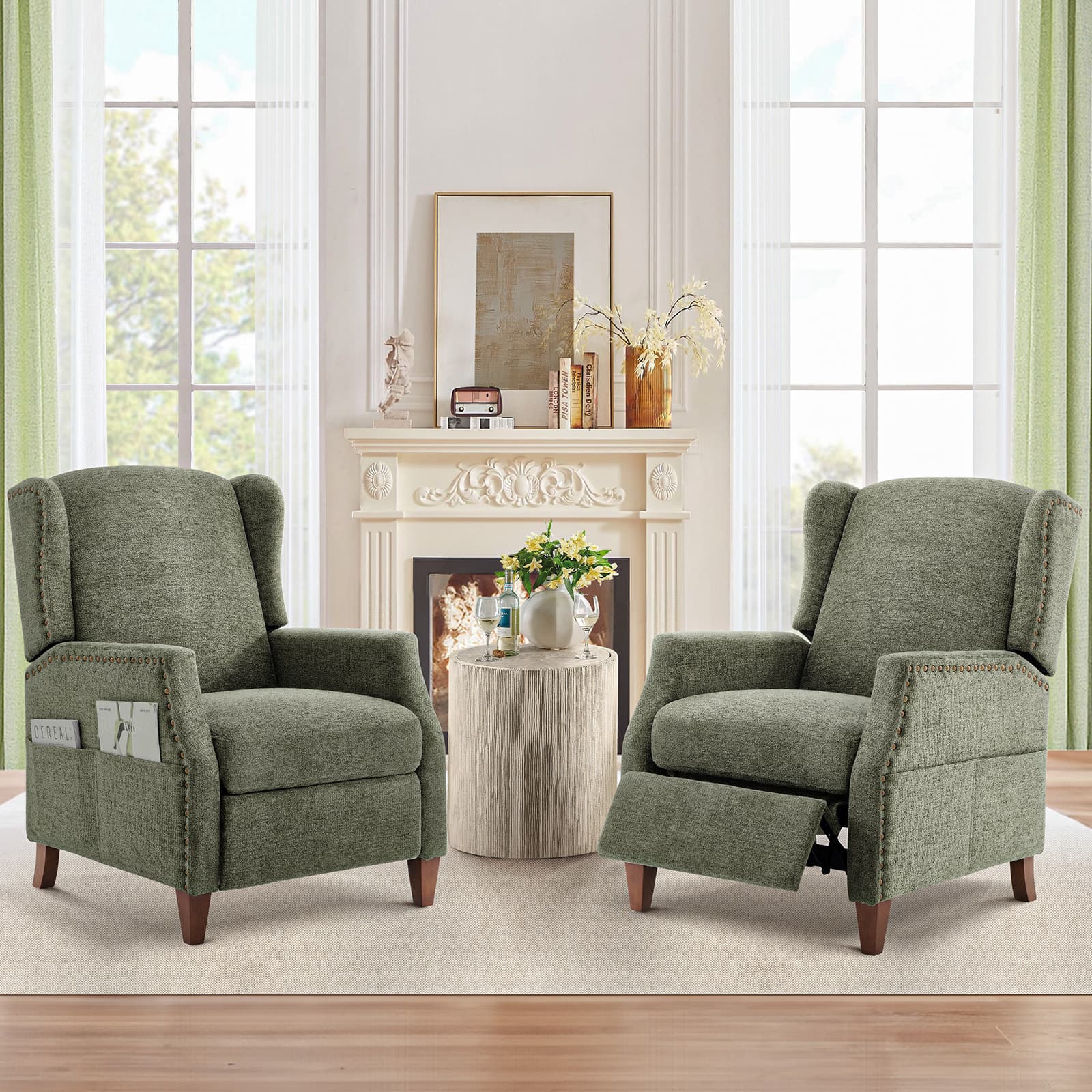 Fauteuil d'appoint COLAMY en tissu de couleur unie, fauteuil inclinable à dossier relevable, modèle W502