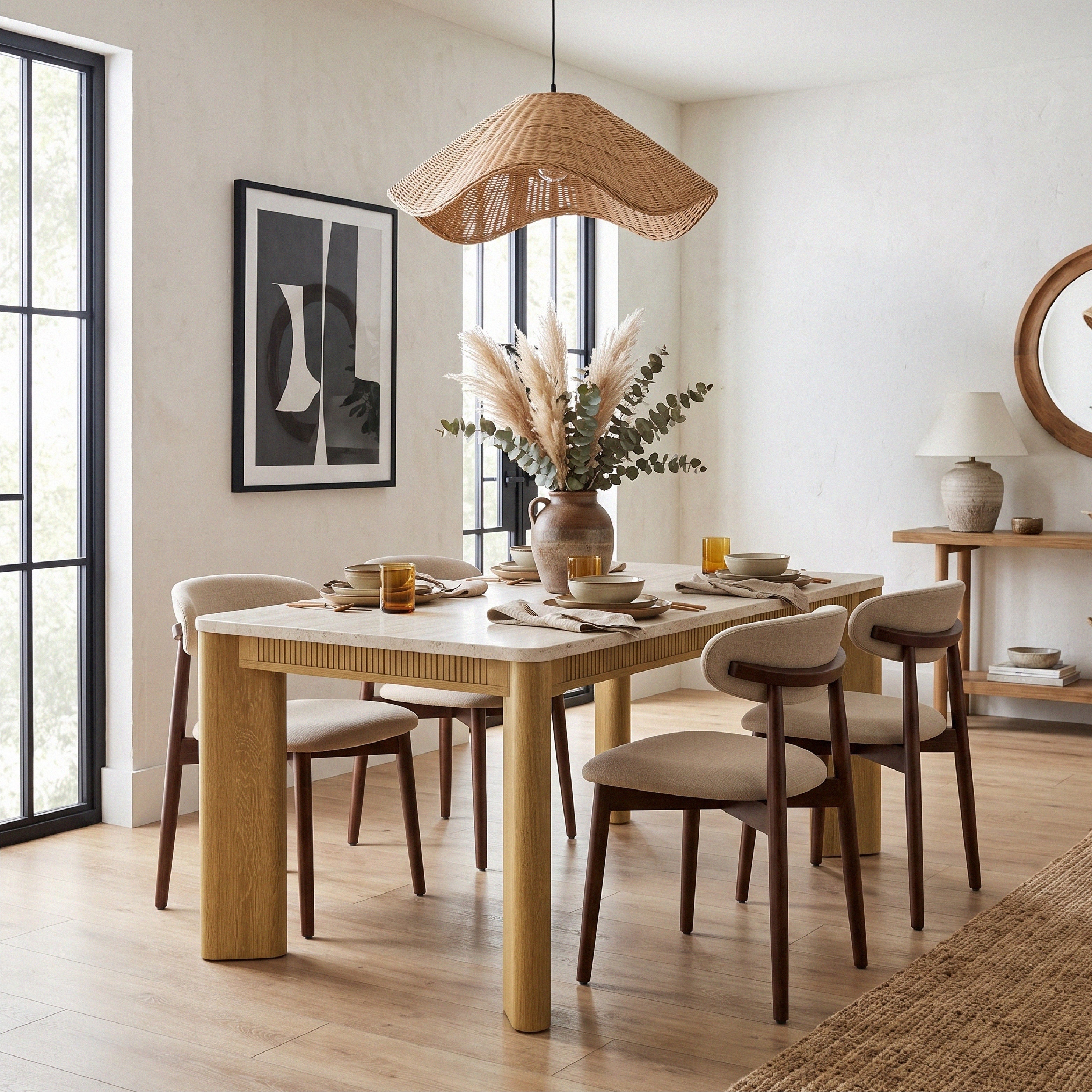 COLAMY VERSE 63" Dining Table with NOYA Dining Chairs Set for 4–6