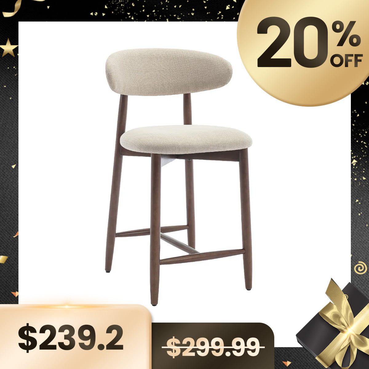 COLAMY ARLA Scandi Minimalist Bar Stool