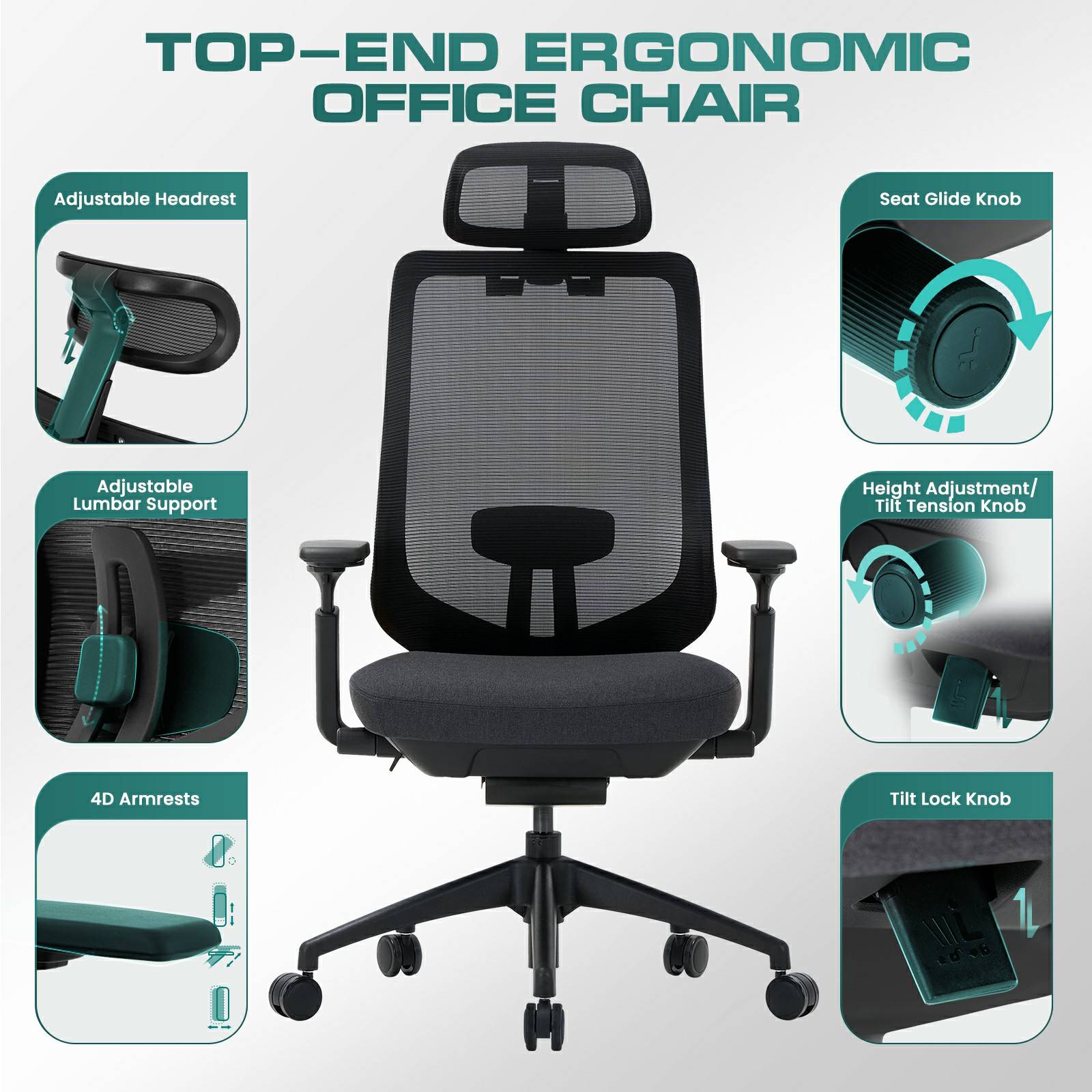 Chaise de bureau ergonomique exécutive COLAMY ATLAS-01