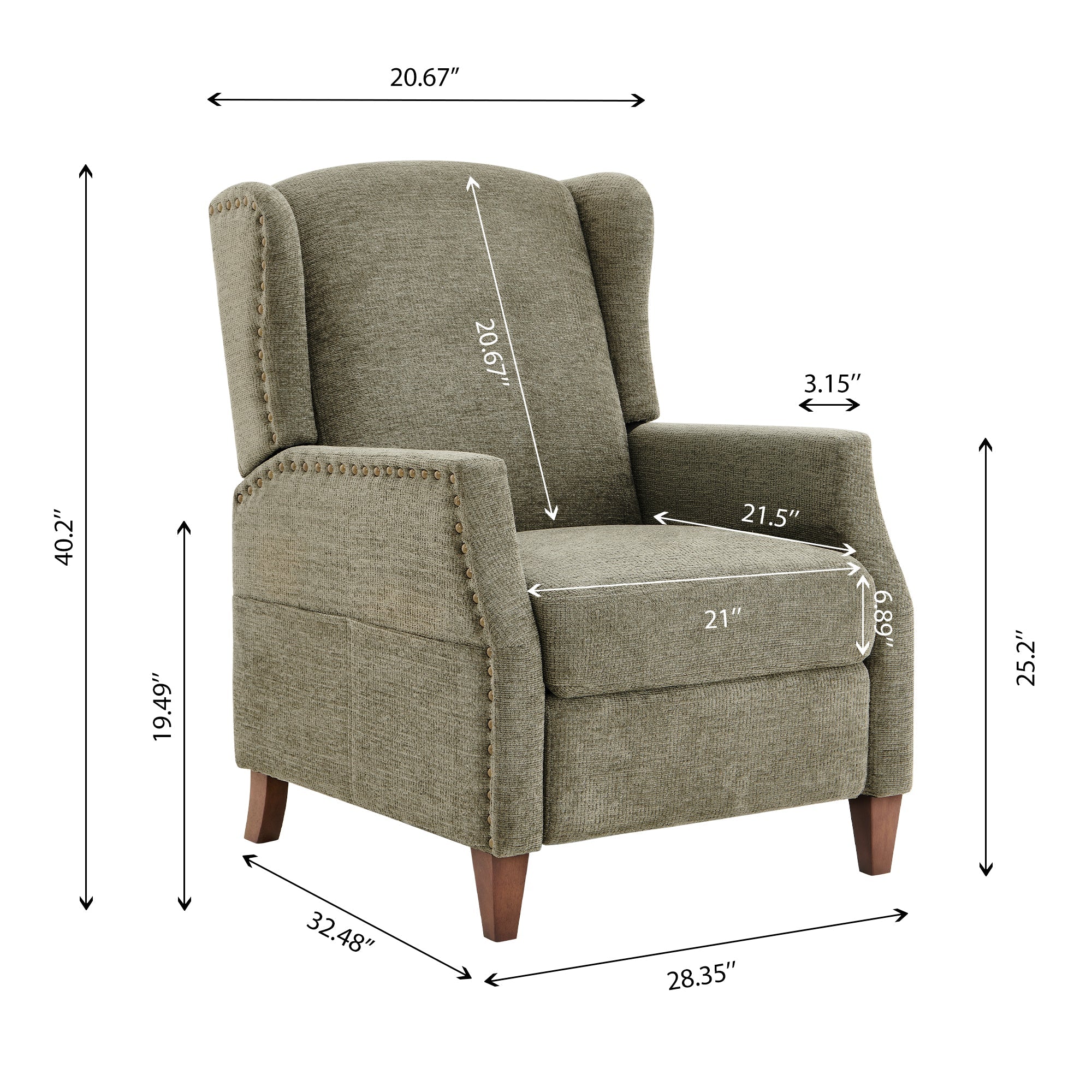 Fauteuil d'appoint COLAMY en tissu de couleur unie, fauteuil inclinable à dossier relevable, modèle W502