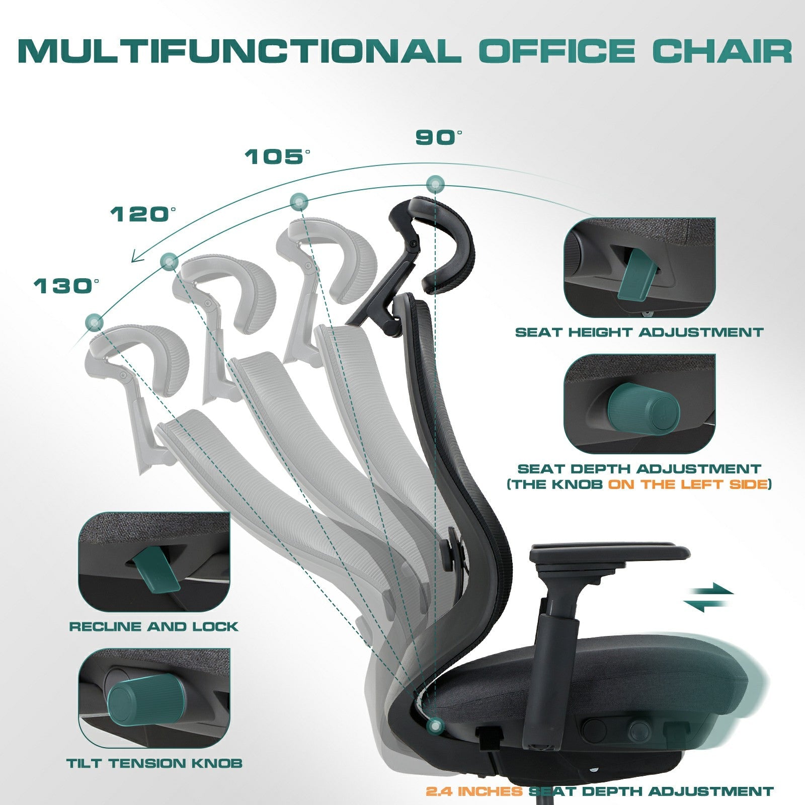 Chaise de bureau ergonomique exécutive COLAMY ATLAS-01