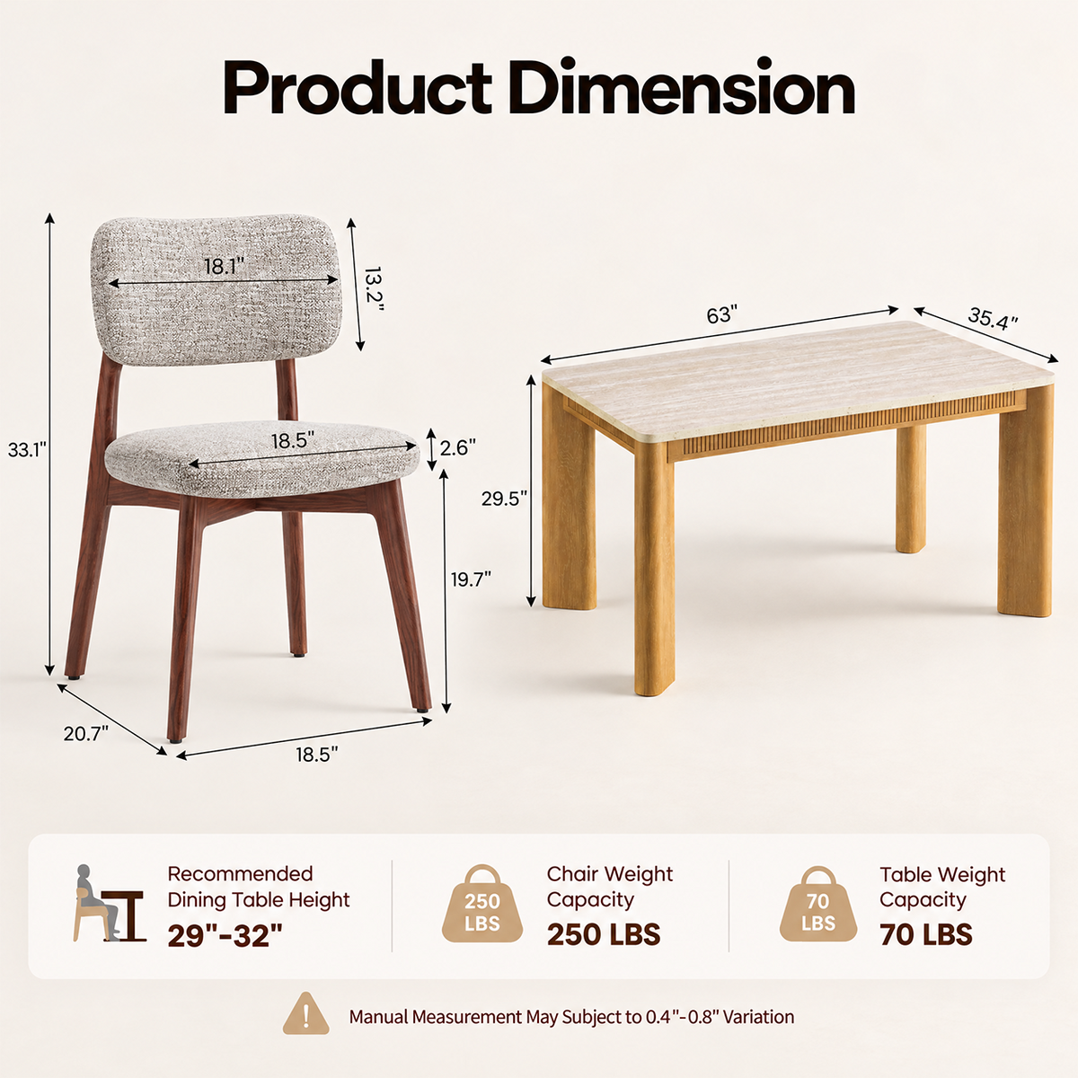 COLAMY VERSE 63" Dining Table with HALO Prime OEKO-TEX® Certified Upholstered Dining Chairs Set for 4–6