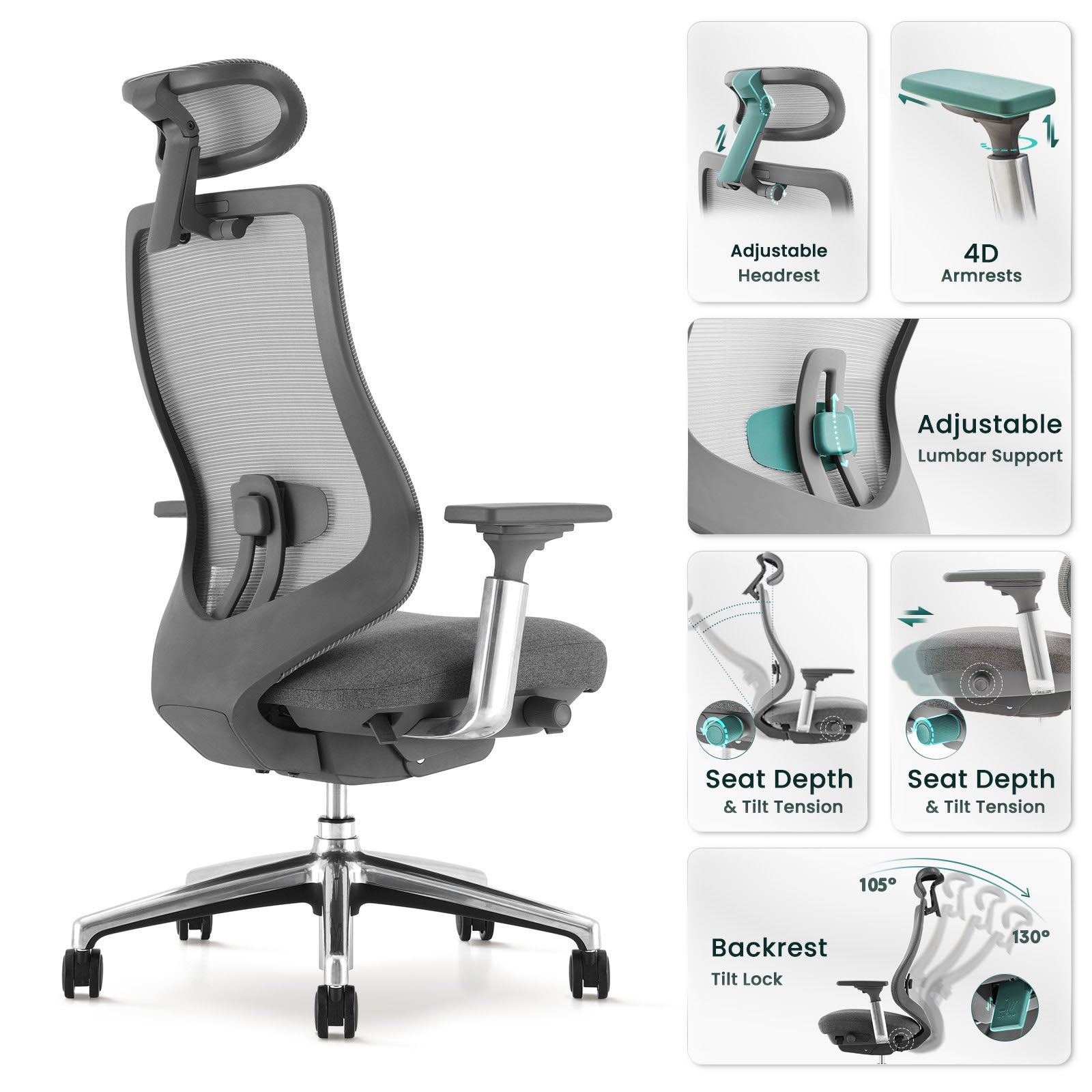 Chaise de bureau ergonomique exécutive COLAMY ATLAS 