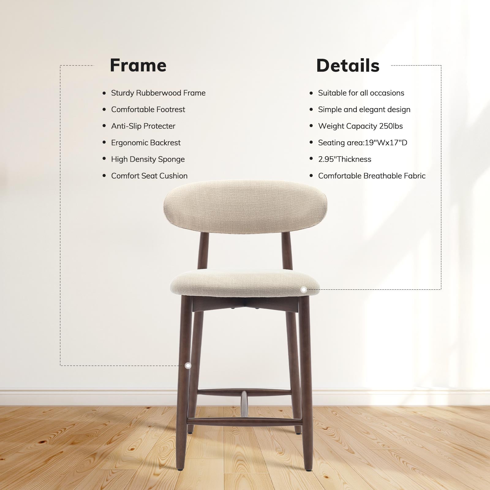 COLAMY ARLA Scandi Minimalist Bar Stool