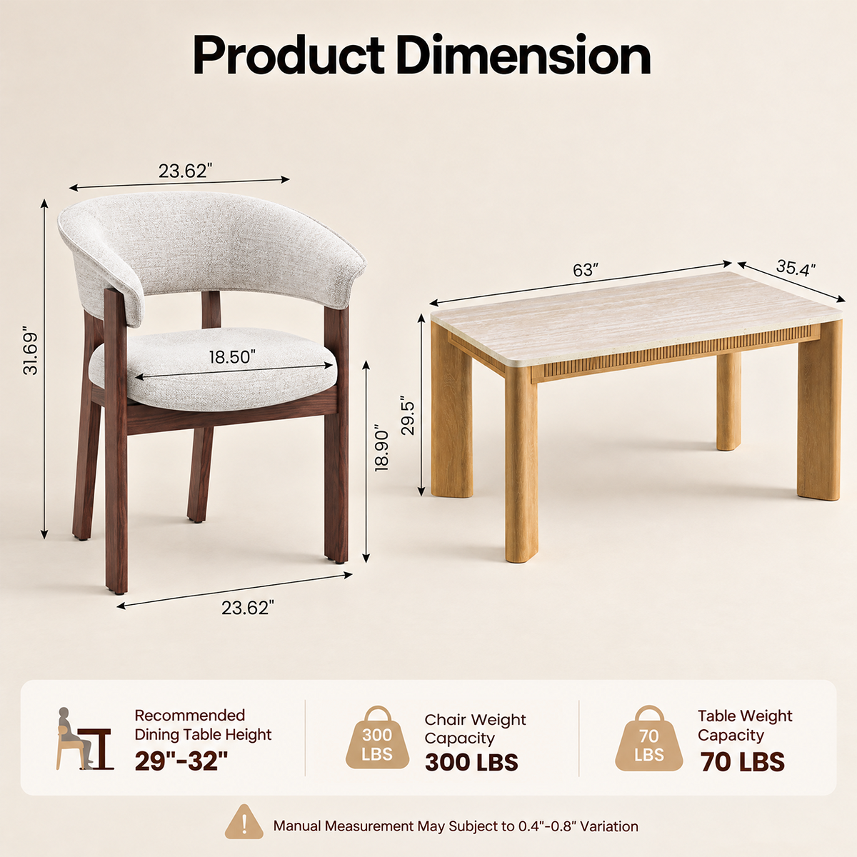 COLAMY VERSE 63" Dining Table with HALO Luxe Fully Assembled Upholstered Dining Chairs Set for 4