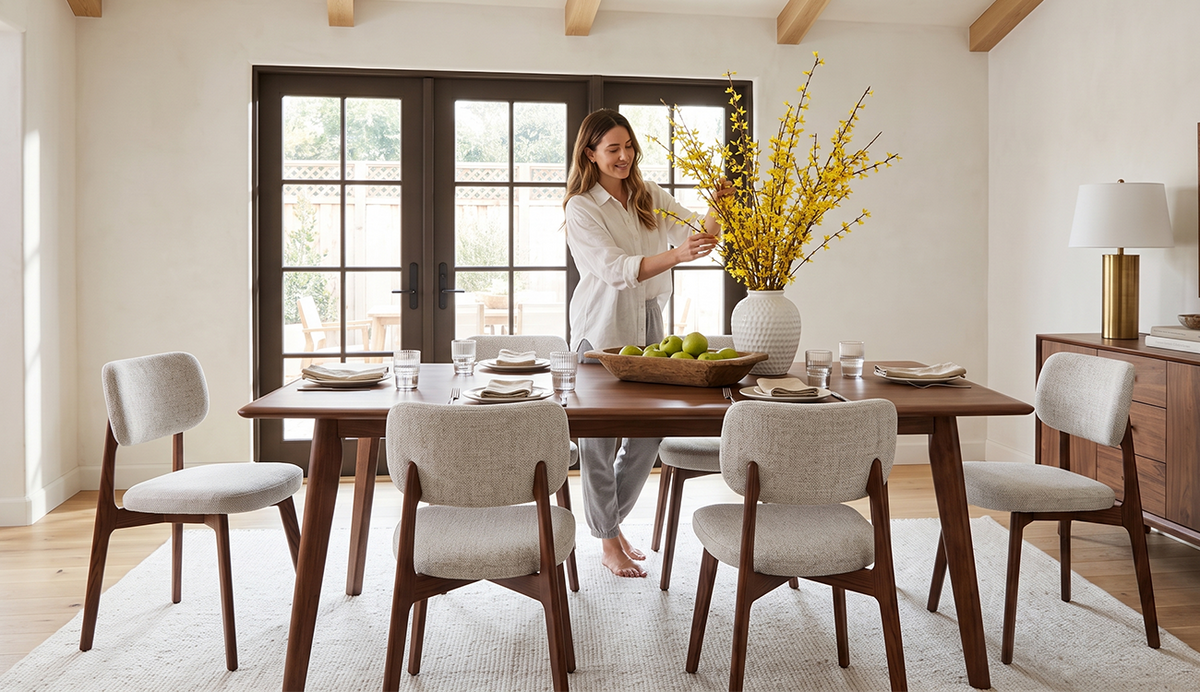 COLAMY VERSE 63" Dining Table with HALO Prime OEKO-TEX® Certified Upholstered Dining Chairs Set for 4–6