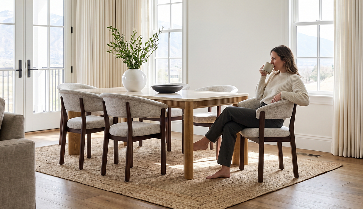 COLAMY VERSE 63" Dining Table with HALO Luxe Fully Assembled Upholstered Dining Chairs Set for 4