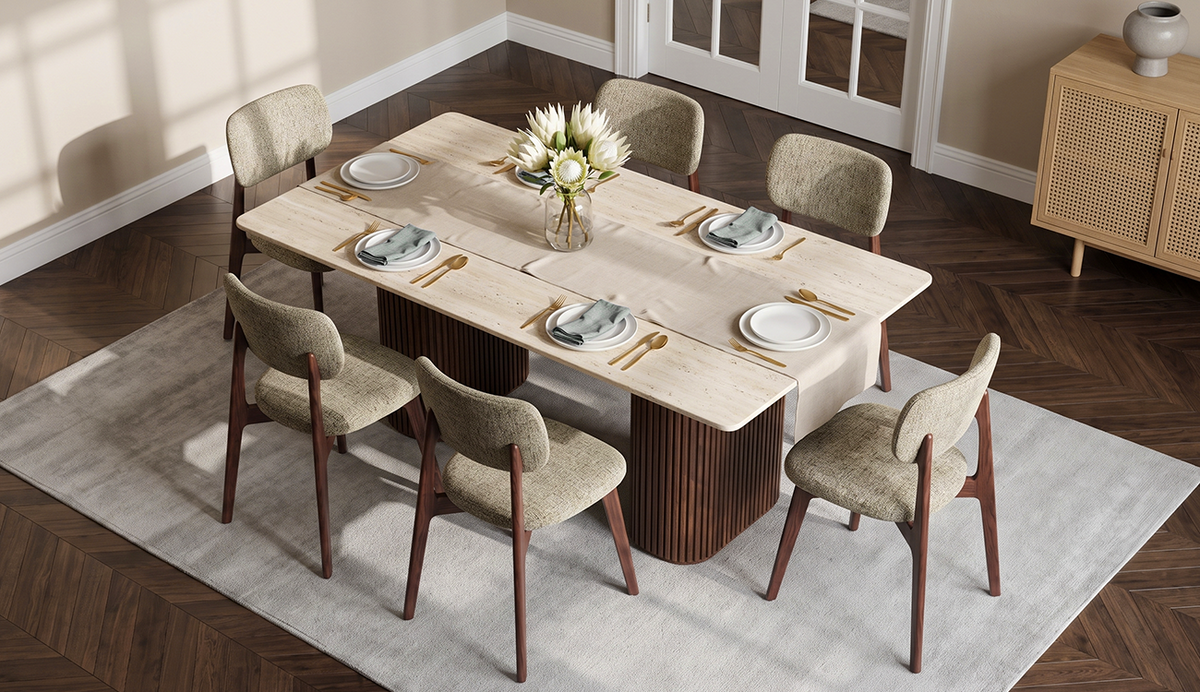 COLAMY VERSE 63" Dining Table with HALO Prime OEKO-TEX® Certified Upholstered Dining Chairs Set for 4–6