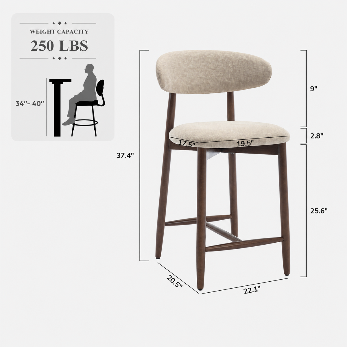 COLAMY ARLA Scandi Minimalist Bar Stool