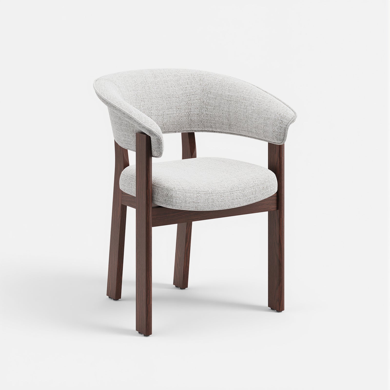 Front view of the beige and walnut COLAMY HALO Luxe upholstered dining chair