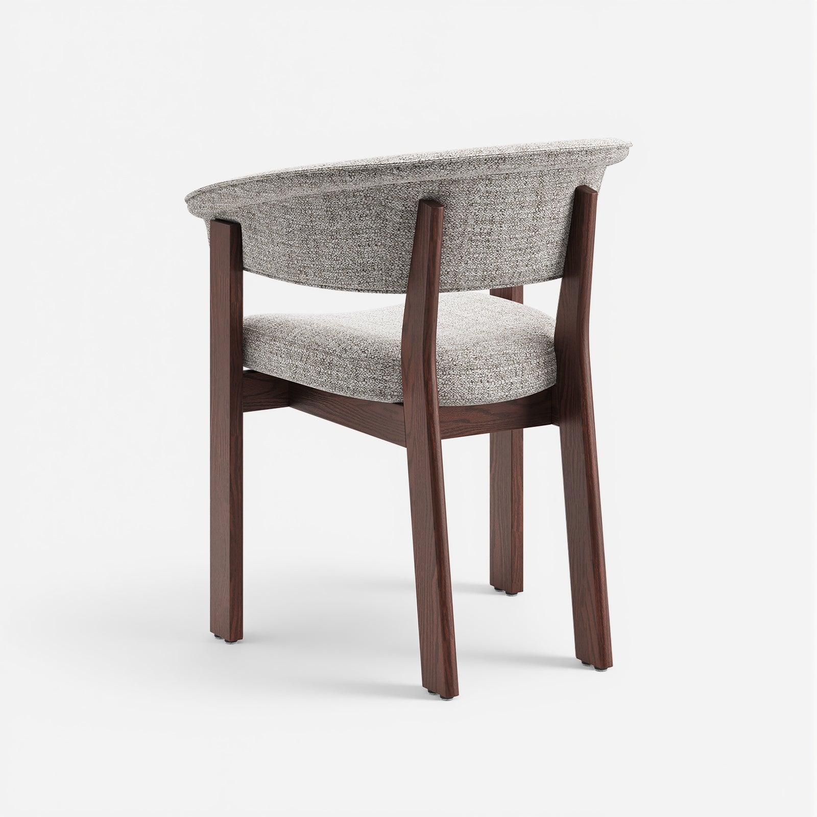 Rear view of the beige and walnut COLAMY HALO Luxe dining chair