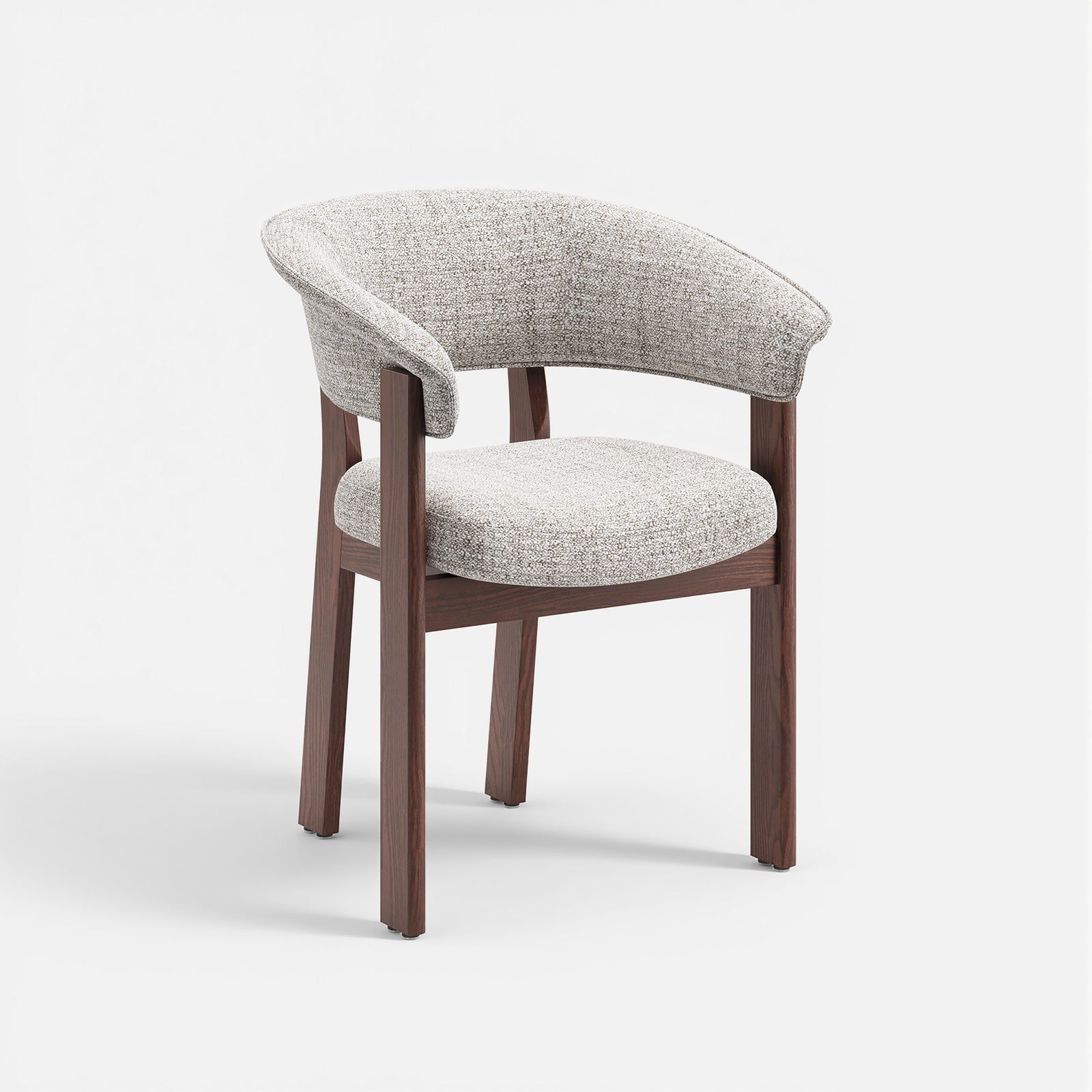 COLAMY HALO Luxe upholstered dining chair in beige fabric with walnut oak frame