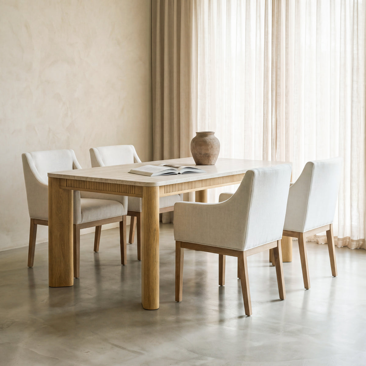 COLAMY VERSE 63" Travertine-Inspired Dining Table for 4–6