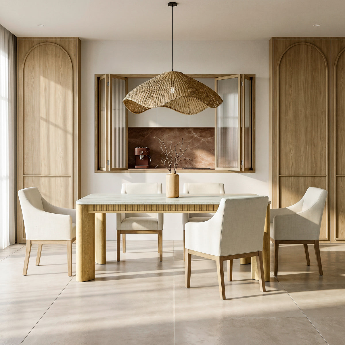 COLAMY VERSE 63" Travertine-Inspired Dining Table for 4–6