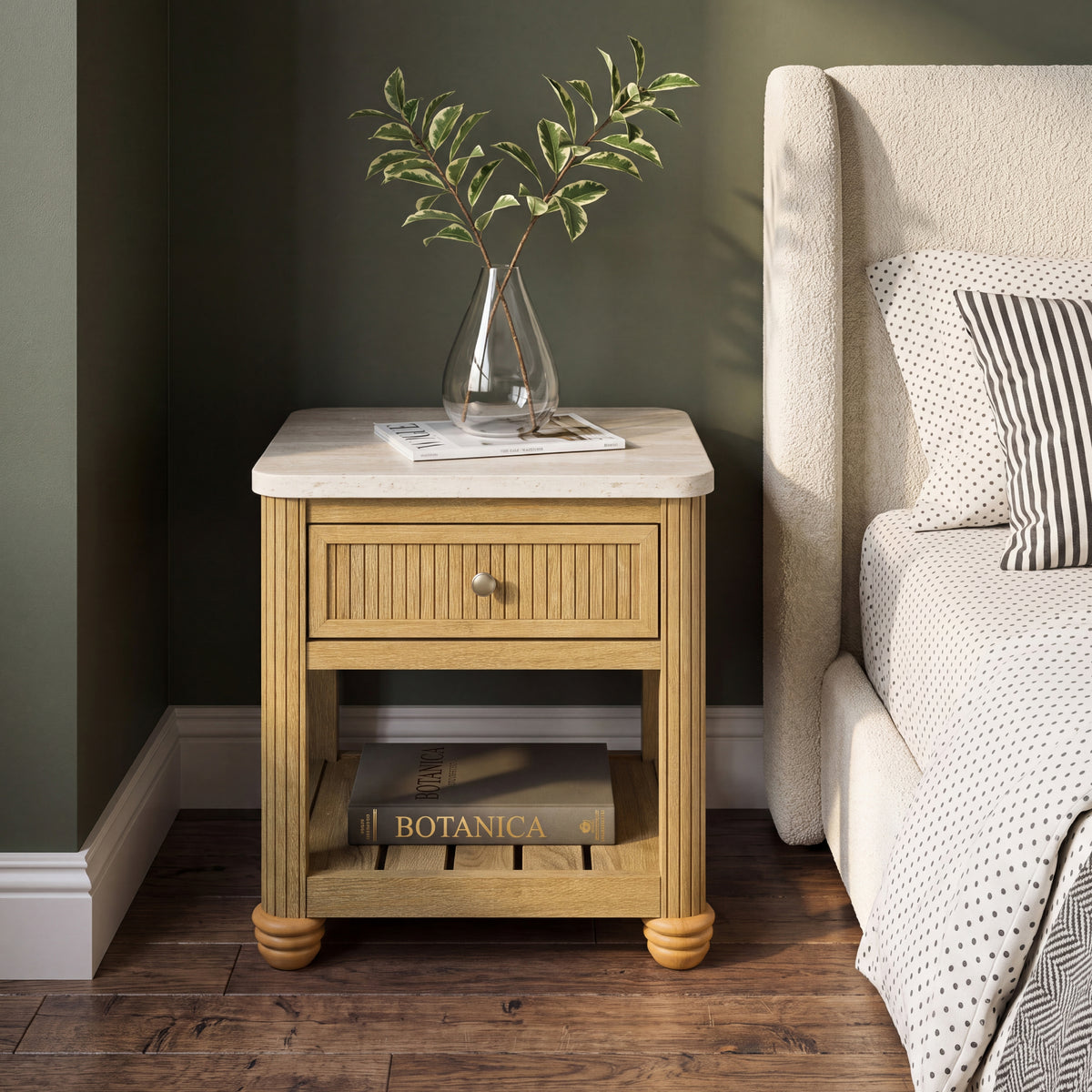 COLAMY VERSE Reeded End Table with Drawer and Open Shelf