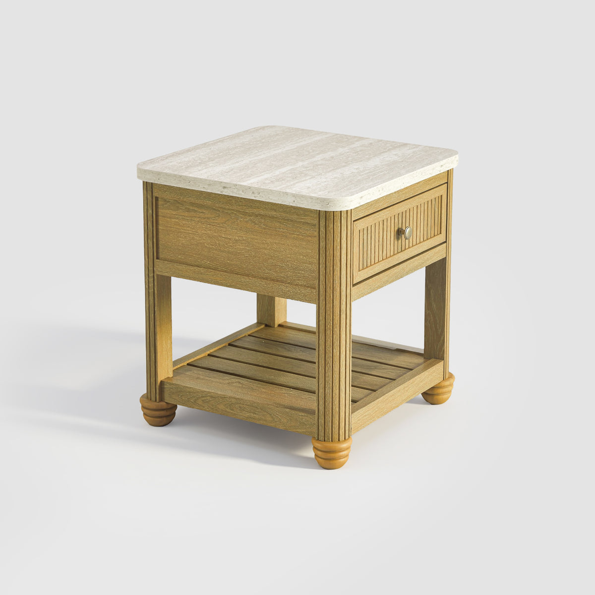 COLAMY VERSE Reeded End Table with Drawer and Open Shelf