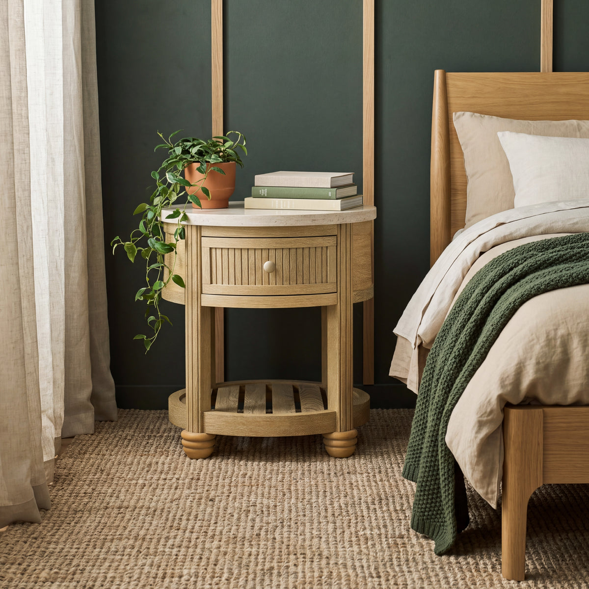 COLAMY VERSE Round End Table with Drawer & Storage Shelf