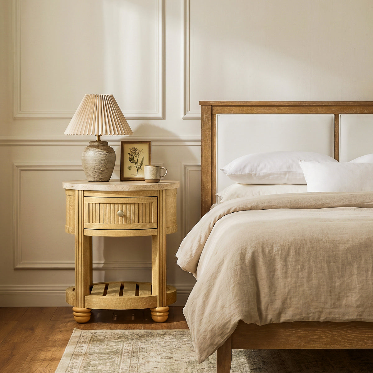COLAMY VERSE Round End Table with Drawer & Storage Shelf