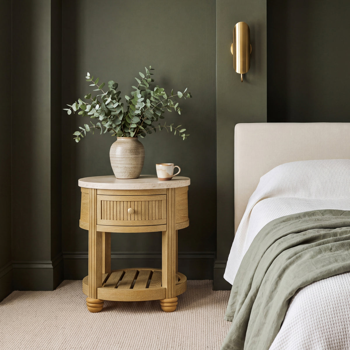 COLAMY VERSE Round End Table with Drawer & Storage Shelf