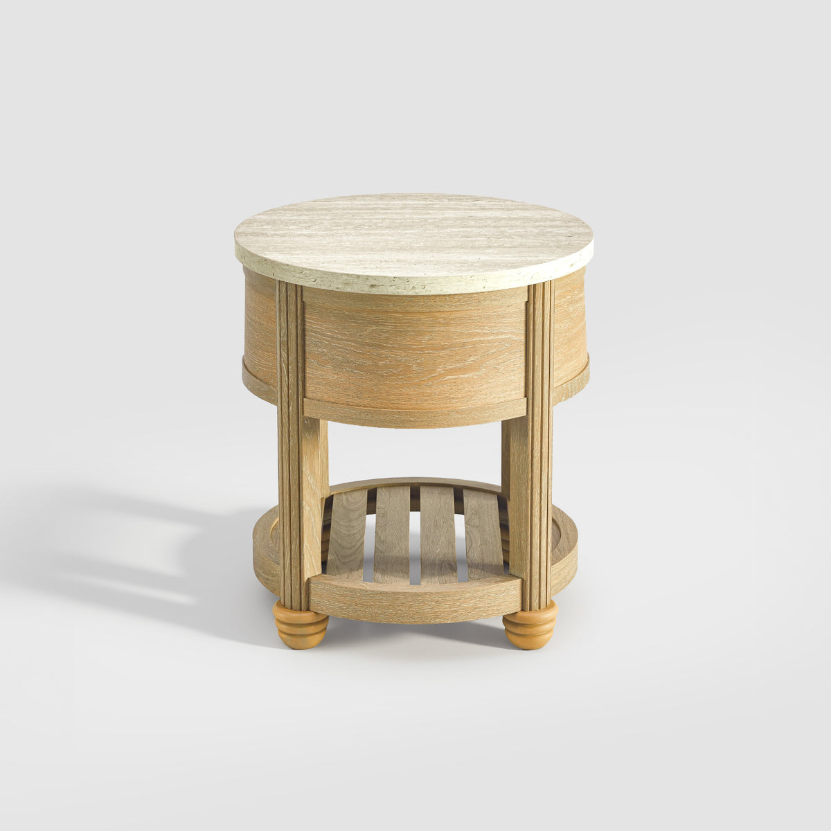 COLAMY VERSE Round End Table with Drawer & Storage Shelf