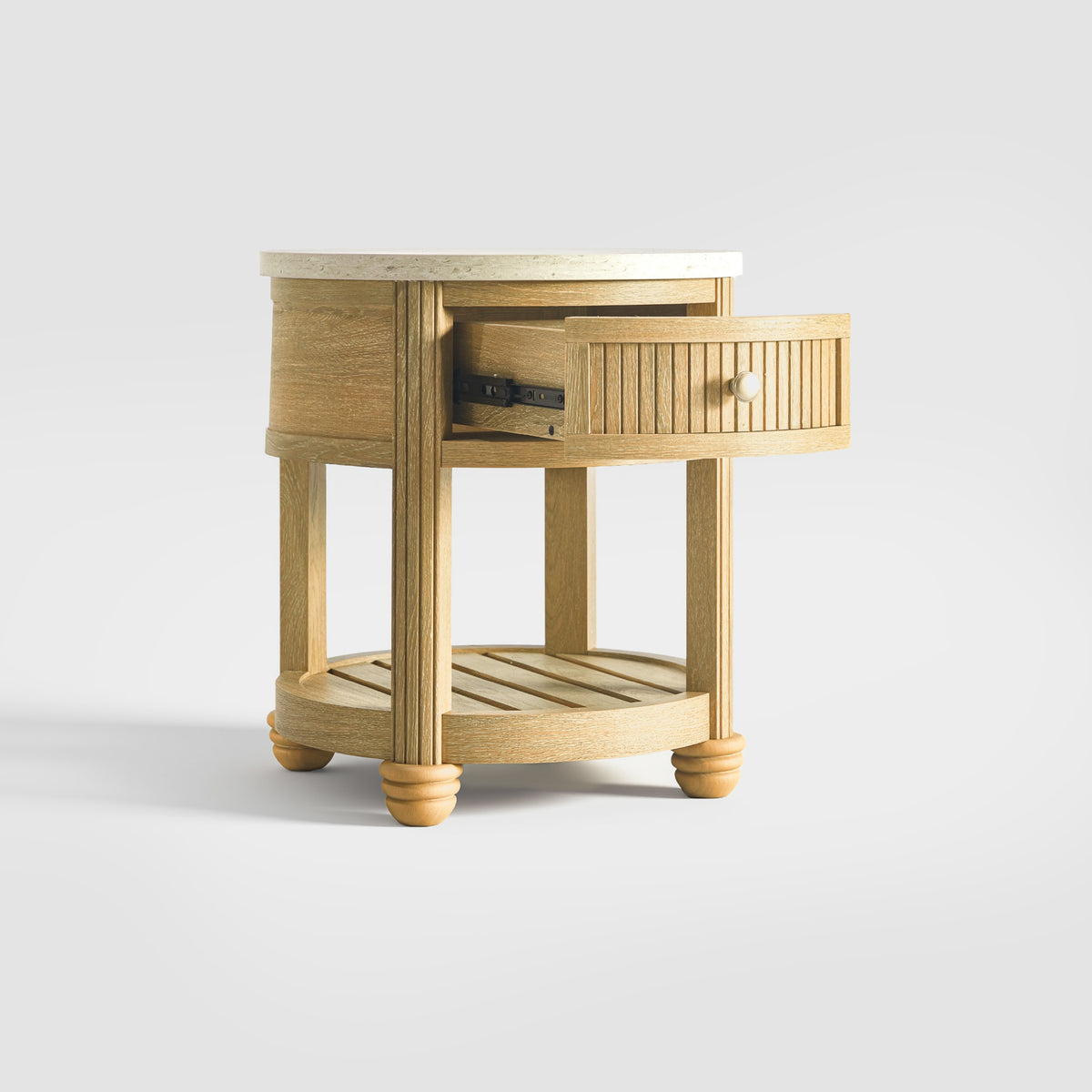 COLAMY VERSE Round End Table with Drawer & Storage Shelf