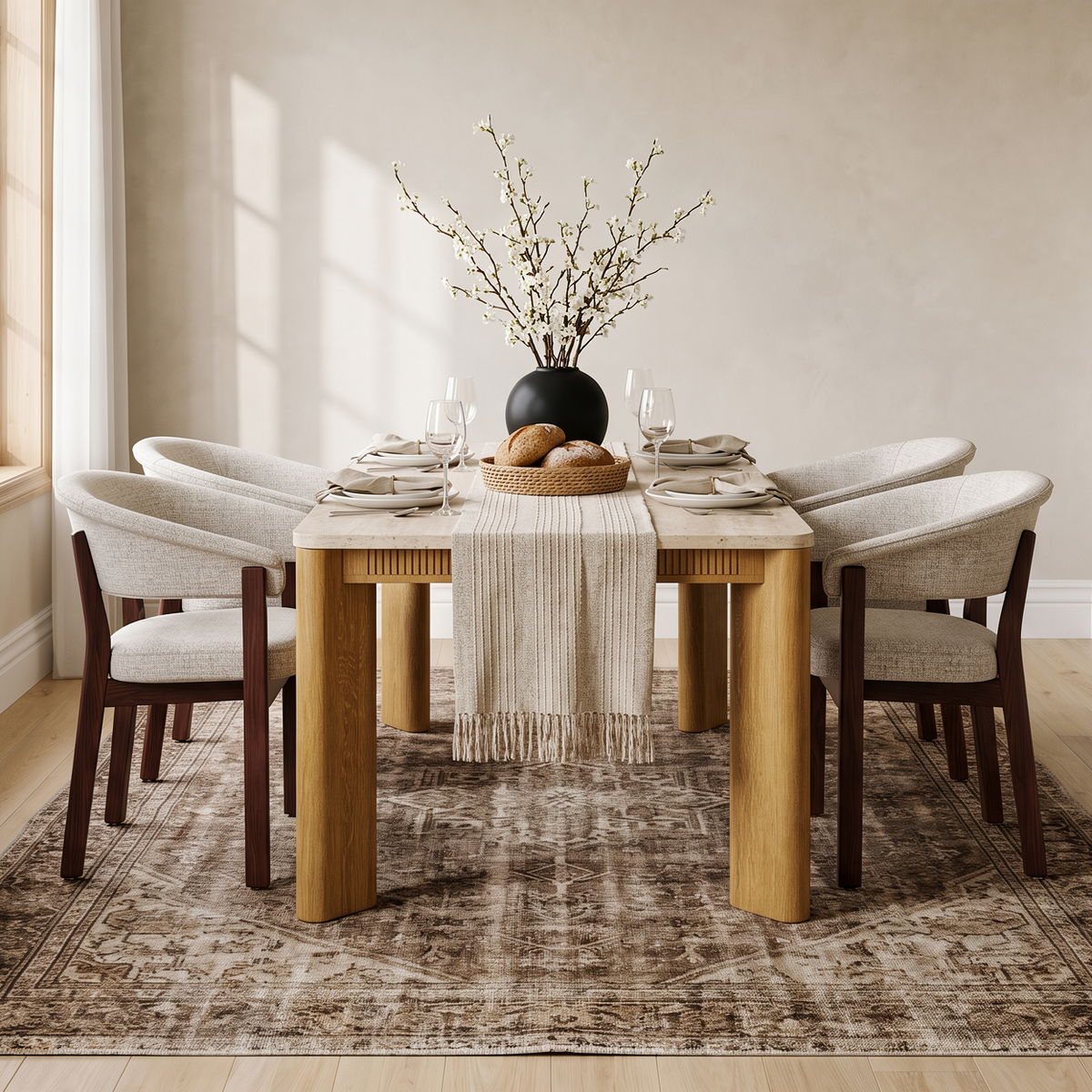 COLAMY VERSE 63" Dining Table with HALO Luxe Fully Assembled Upholstered Dining Chairs Set for 4
