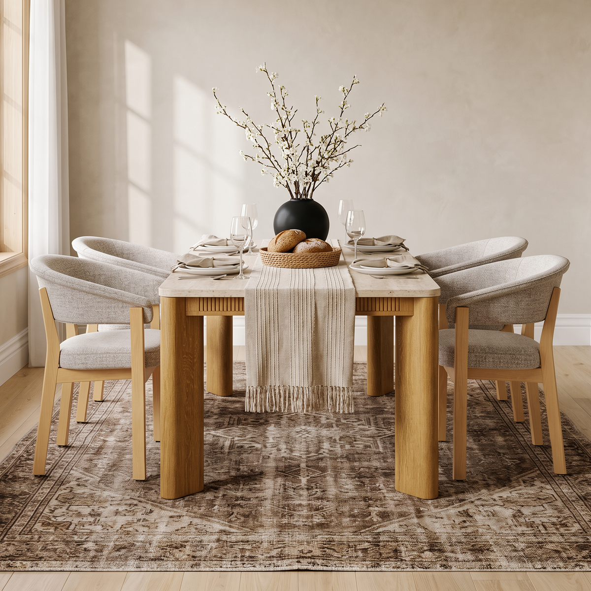 COLAMY VERSE 63" Dining Table with HALO Luxe Fully Assembled Upholstered Dining Chairs Set for 4