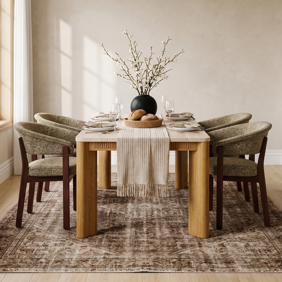 COLAMY VERSE 63" Dining Table with HALO Luxe Fully Assembled Upholstered Dining Chairs Set for 4