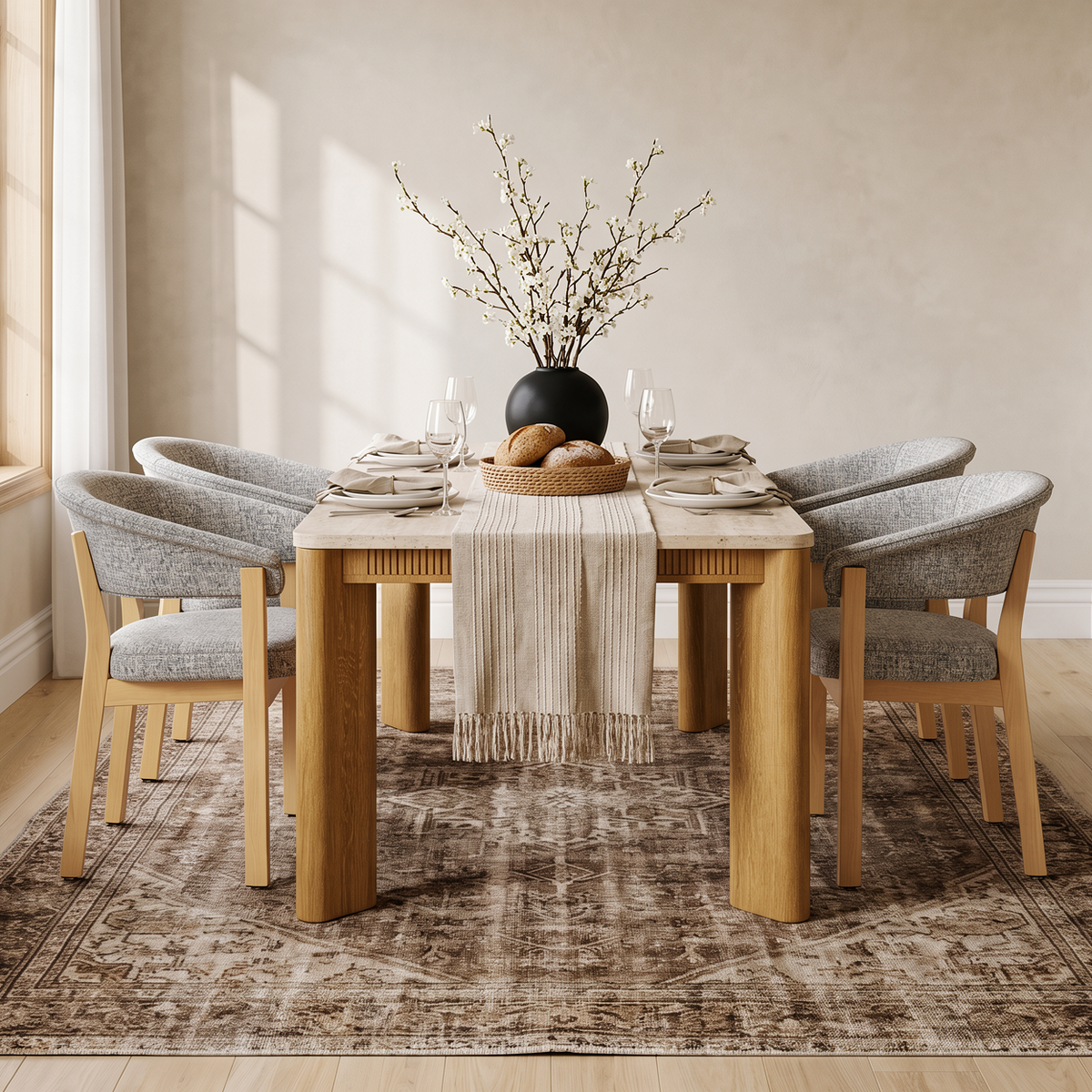 COLAMY VERSE 63" Dining Table with HALO Luxe Fully Assembled Upholstered Dining Chairs Set for 4