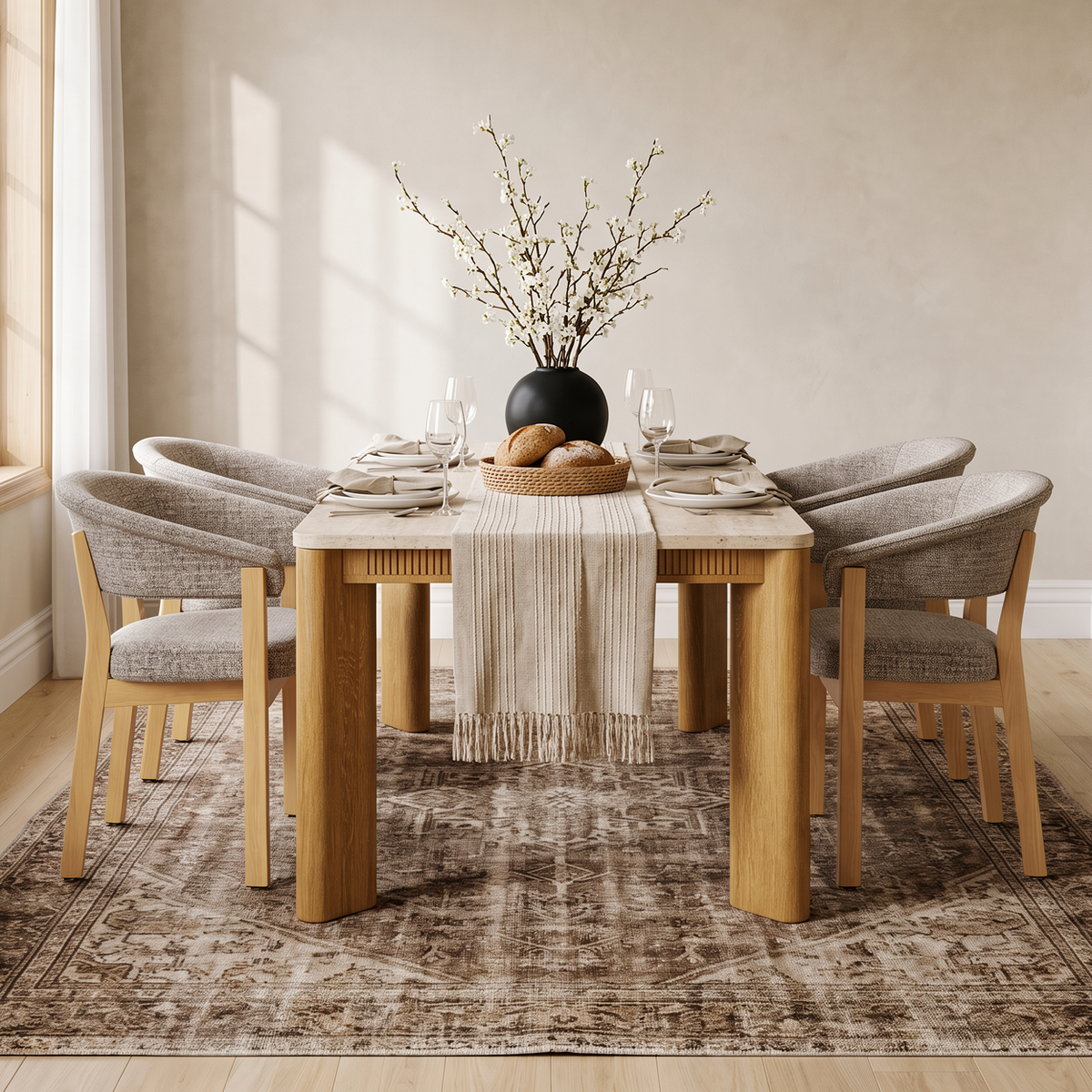 COLAMY VERSE 63" Dining Table with HALO Luxe Fully Assembled Upholstered Dining Chairs Set for 4