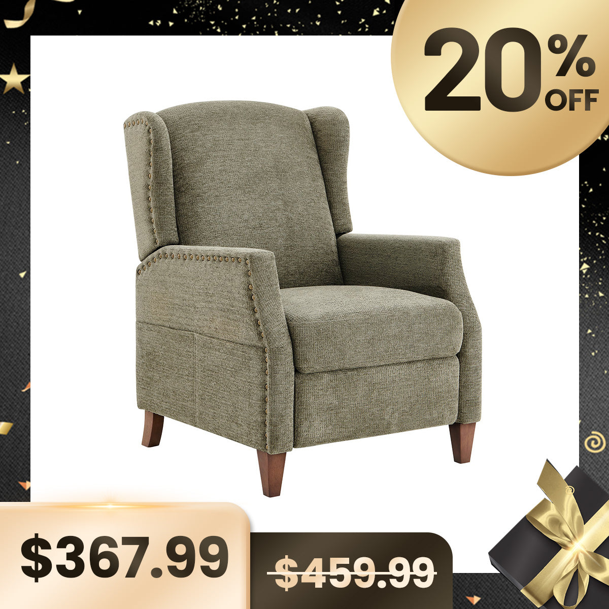 COLAMY Solid Color Fabric Accent Chair Armchair Push Back Recliner Model.W502